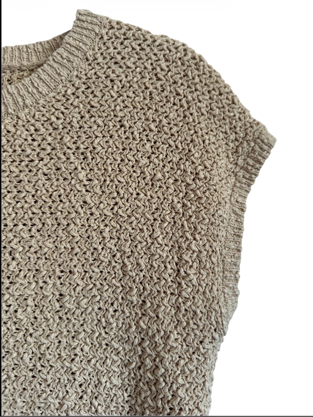 The Workshop Cotton Knit Sweater Top Beige Coastal Boxy Small - Picture 4 of 10